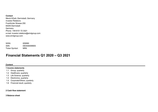 Thumbnail Merck KGaA Financial Statement 2021-q3