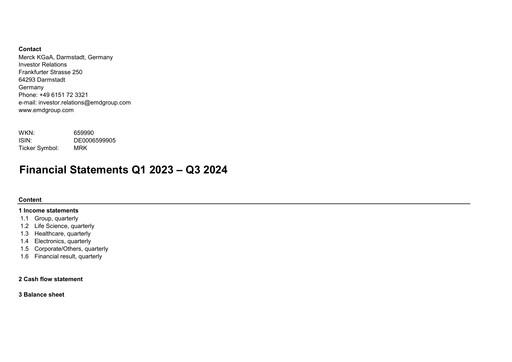 Thumbnail Merck KGaA Financial Statement 2024-q3