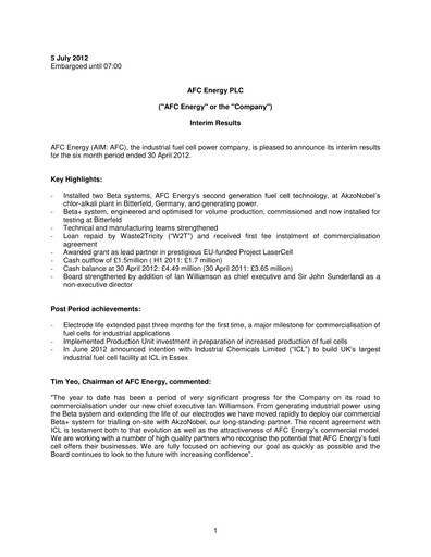 Vorschaubild AFC Energy Halbjahresbericht 2012-h1