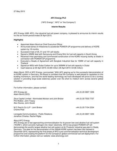 Vorschaubild AFC Energy Halbjahresbericht 2015-h1