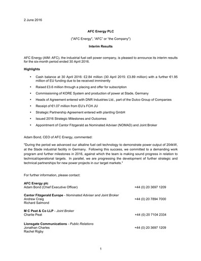 Vorschaubild AFC Energy Halbjahresbericht 2016-h1