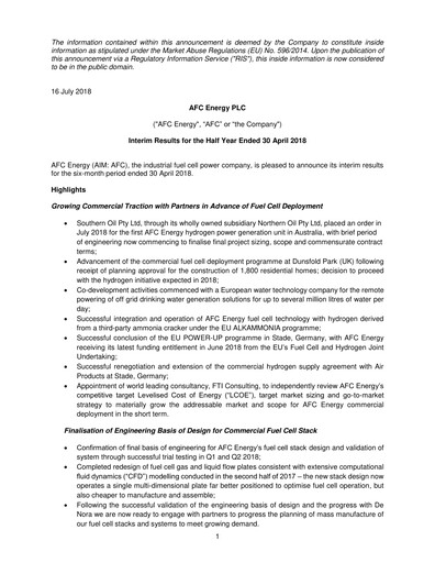 Vorschaubild AFC Energy Halbjahresbericht 2018-h1