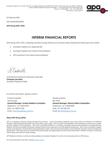Miniature APA Group Rapport semestriel 2021-h1
