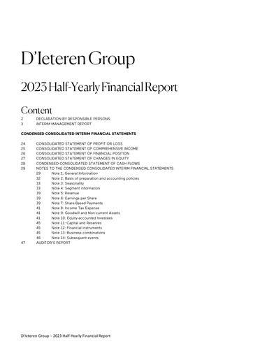 Vorschaubild D'Ieteren Group Halbjahresbericht 2023-h1