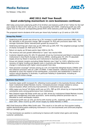 Miniature ANZ Bank Rapport semestriel 2011-h1