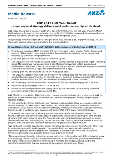 Miniature ANZ Bank Rapport semestriel 2012-h1
