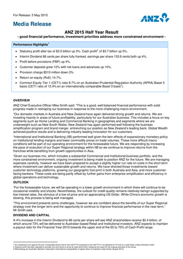 Miniature ANZ Bank Rapport semestriel 2015-h1