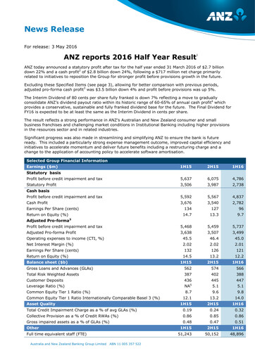 Miniature ANZ Bank Rapport semestriel 2016-h1