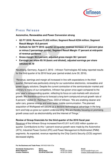 Miniature Infineon Bilan financier 2016-q3
