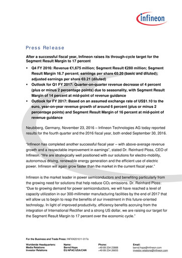 Miniature Infineon Bilan financier 2016-q4