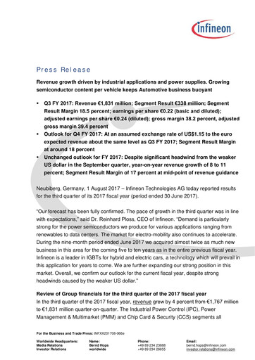 Miniature Infineon Bilan financier 2017-q3