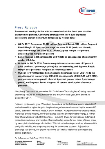 Miniature Infineon Bilan financier 2017-q4