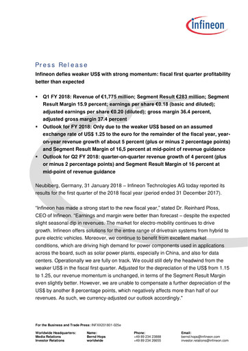 Miniature Infineon Bilan financier 2018-q1