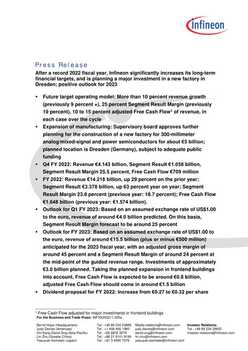 Miniature Infineon Bilan financier 2022-q4
