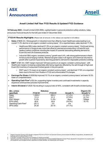 Thumbnail Ansell Half-year Report 2023-h1