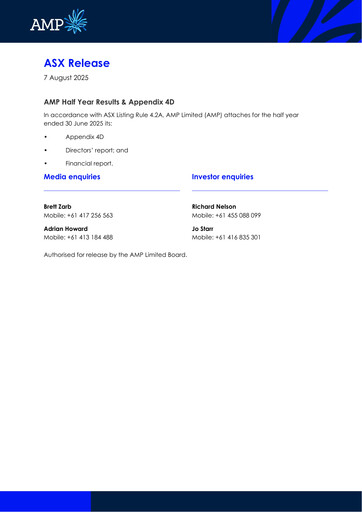 Vorschaubild AMP Limited Halbjahresbericht 2025-h1