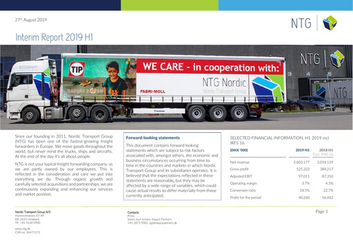 Miniature NTG Nordic Transport Group A/S Rapport semestriel 2019-h1
