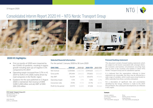 Miniature NTG Nordic Transport Group A/S Rapport semestriel 2020-h1