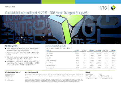 Miniature NTG Nordic Transport Group A/S Rapport semestriel 2021-h1