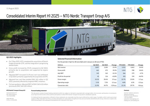 Miniature NTG Nordic Transport Group A/S Rapport semestriel 2025-h1