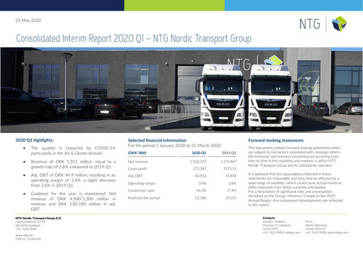 Miniature NTG Nordic Transport Group A/S Rapport trimestriel 2020-q1