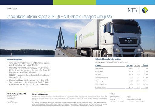 Miniature NTG Nordic Transport Group A/S Rapport trimestriel 2021-q1