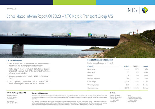 Miniature NTG Nordic Transport Group A/S Rapport trimestriel 2023-q1
