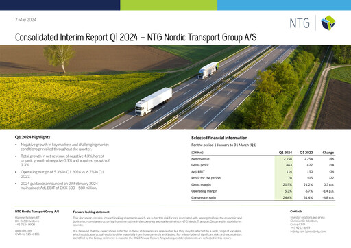 Miniature NTG Nordic Transport Group A/S Rapport trimestriel 2024-q1