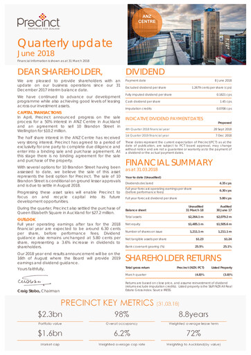Thumbnail Precinct Properties
 Quarterly Report 2018-q1