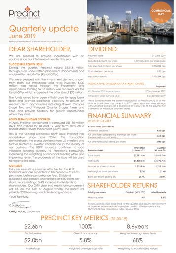 Thumbnail Precinct Properties
 Quarterly Report 2019-q1