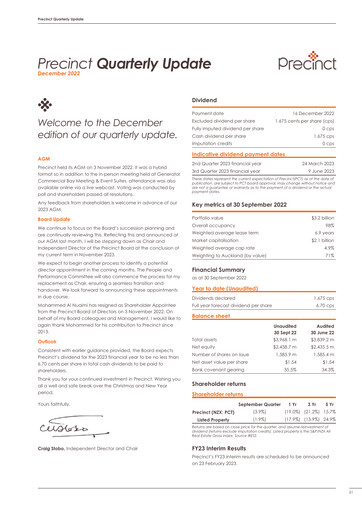 Thumbnail Precinct Properties
 Quarterly Report 2022-q3