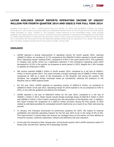 Thumbnail LATAM Airlines  Quarterly Report 2014-q4