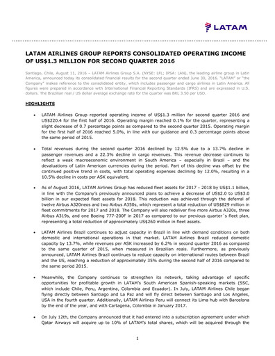 Thumbnail LATAM Airlines  Quarterly Report 2016-q2