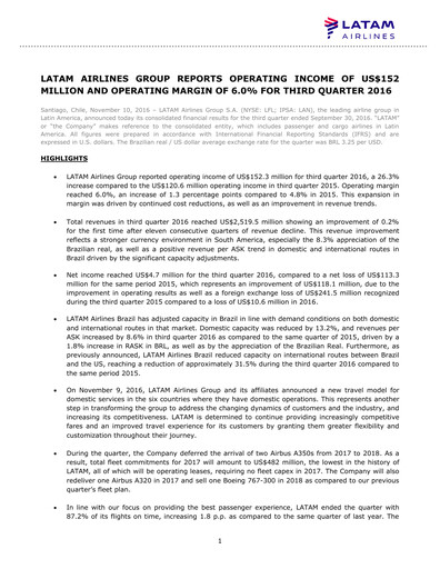 Thumbnail LATAM Airlines  Quarterly Report 2016-q3