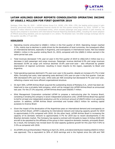 Thumbnail LATAM Airlines  Quarterly Report 2019-q1