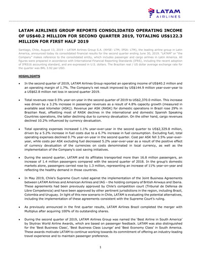 Thumbnail LATAM Airlines  Quarterly Report 2019-q2