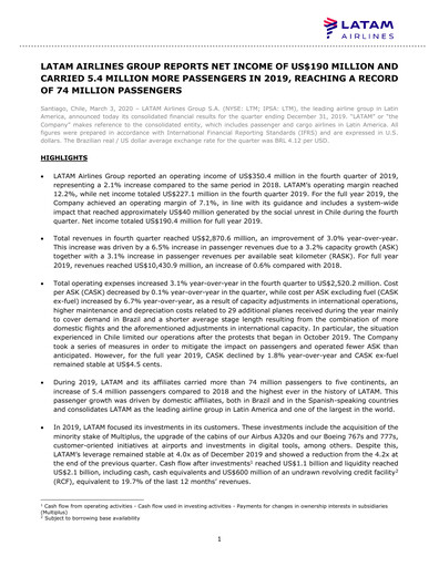 Thumbnail LATAM Airlines  Quarterly Report 2019-q4