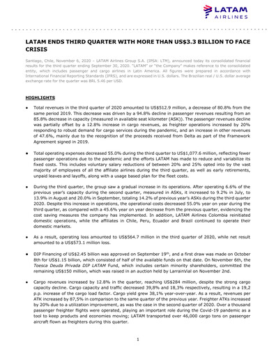 Thumbnail LATAM Airlines  Quarterly Report 2020-q3