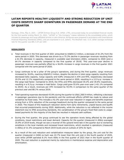 Thumbnail LATAM Airlines  Quarterly Report 2021-q1