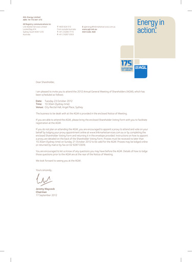 Thumbnail AGL Energy
 Annual Report 2012