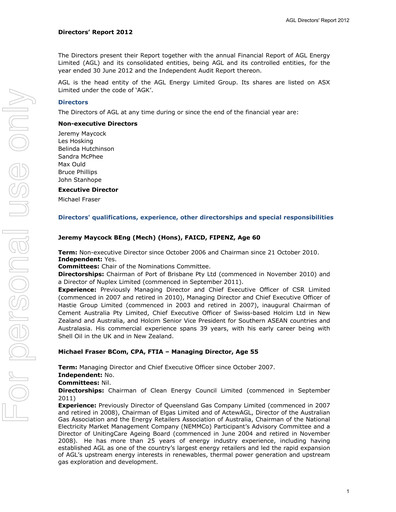 Thumbnail AGL Energy
 Financial Report fy2012