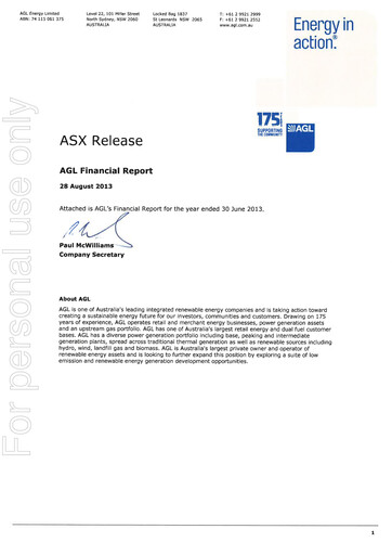 Thumbnail AGL Energy
 Financial Report fy2013