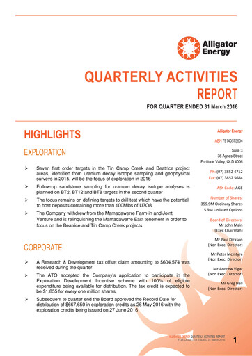 Thumbnail Alligator Energy Quarterly Report 2016-q3