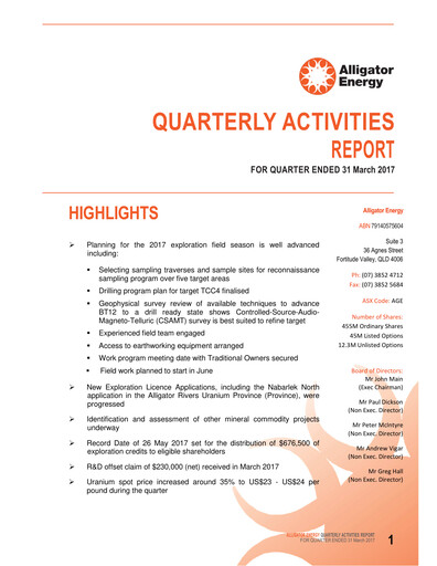 Thumbnail Alligator Energy Quarterly Report 2017-q3
