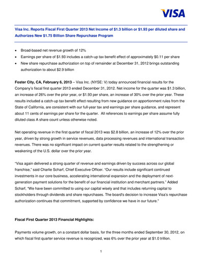 Thumbnail Visa Quarterly Report 2013-q1