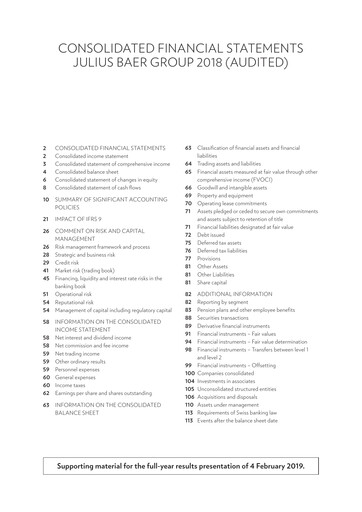 Thumbnail Julius Bär Financial Statement 2018