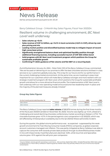 Thumbnail Barry Callebaut
 Quarterly Report 2023-q1