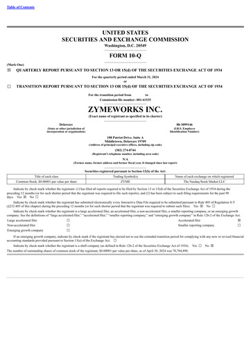Miniature Zymeworks Rapport trimestriel 2024-q1