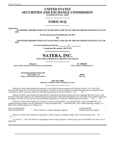 Miniature Natera Rapport trimestriel 2015-q2