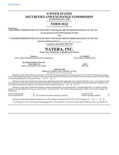 Miniature Natera Rapport trimestriel 2015-q3